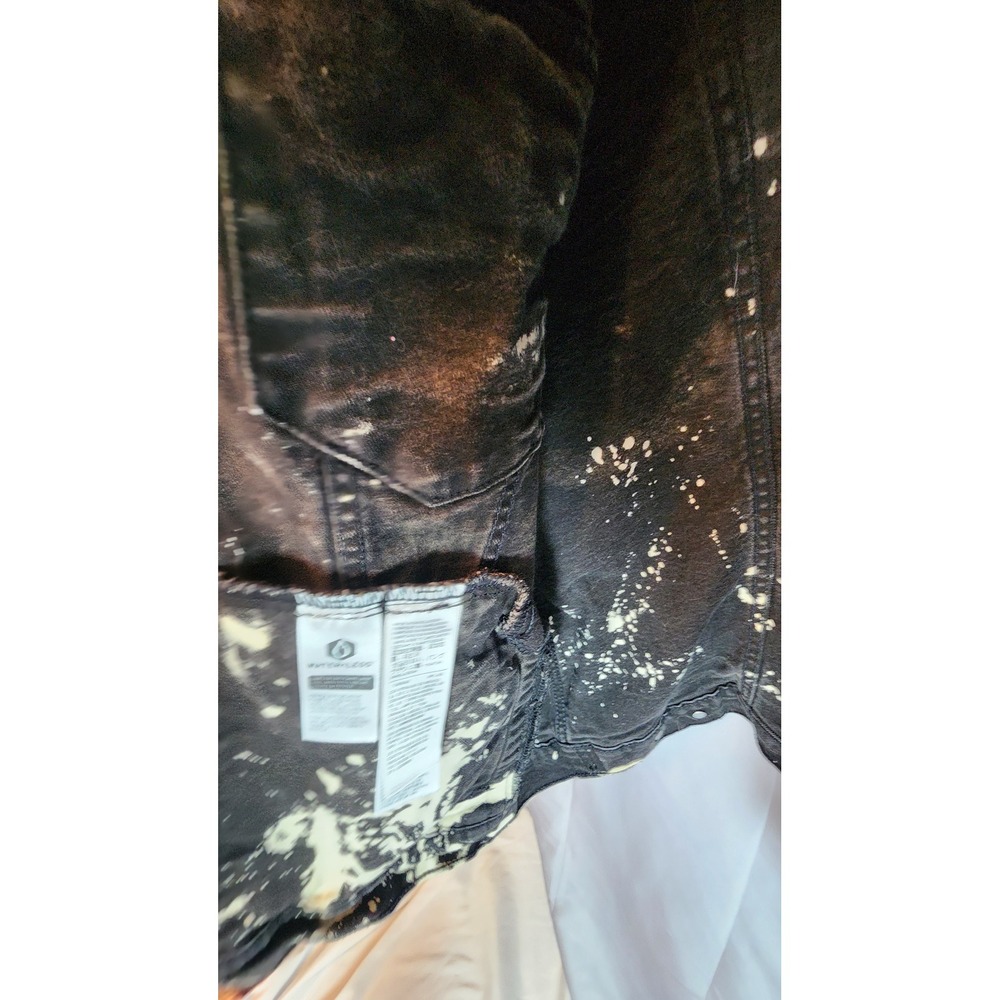 Levis Custom Acid Wash Bleach Distressed Denim Jacket Black Y2K Punk Grunge XL - Picture 4 of 9